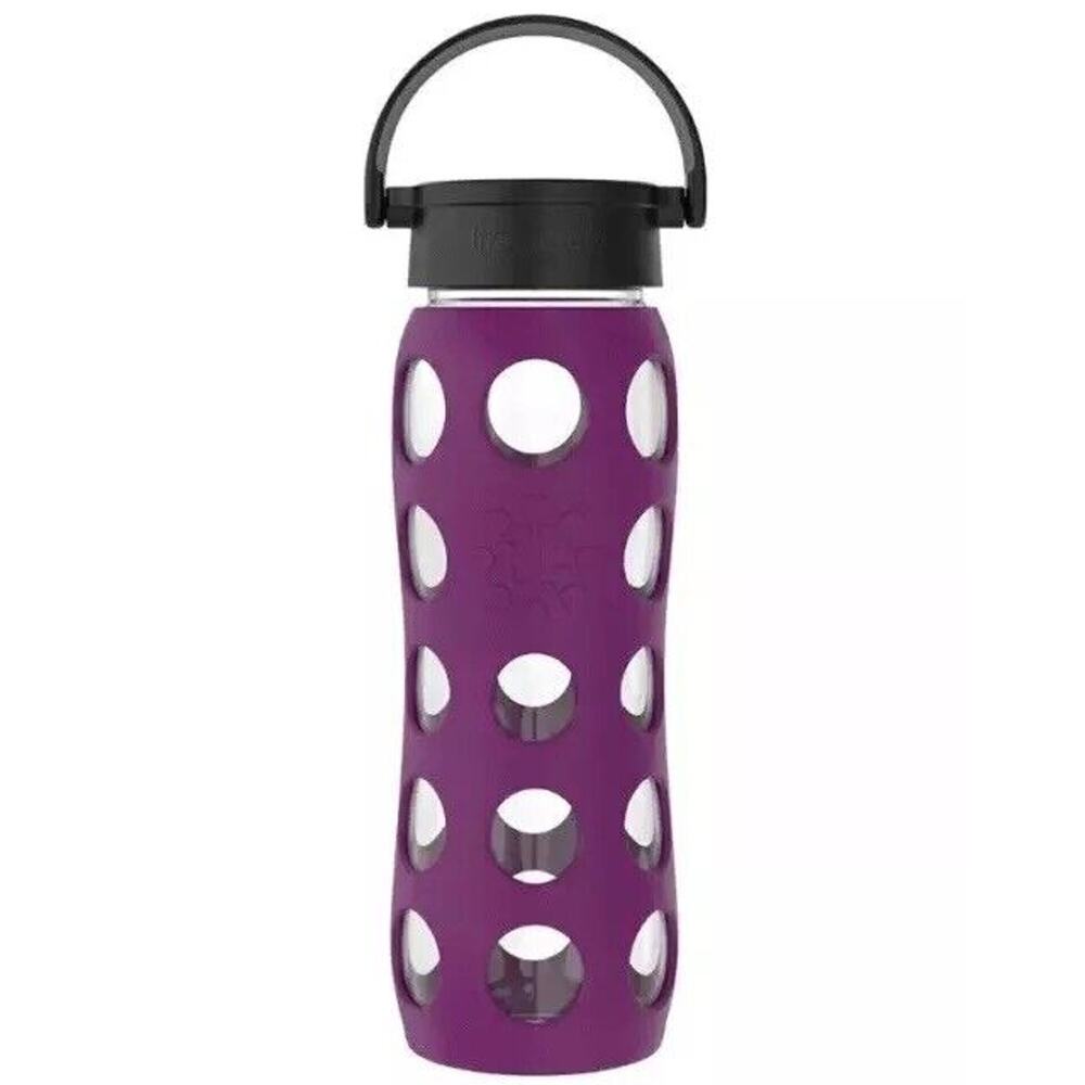 LIFEFACTORY 22 oz Glass Water Bottle With Silicone Sleeve Screw Top- Purple - Picture 2 of 5